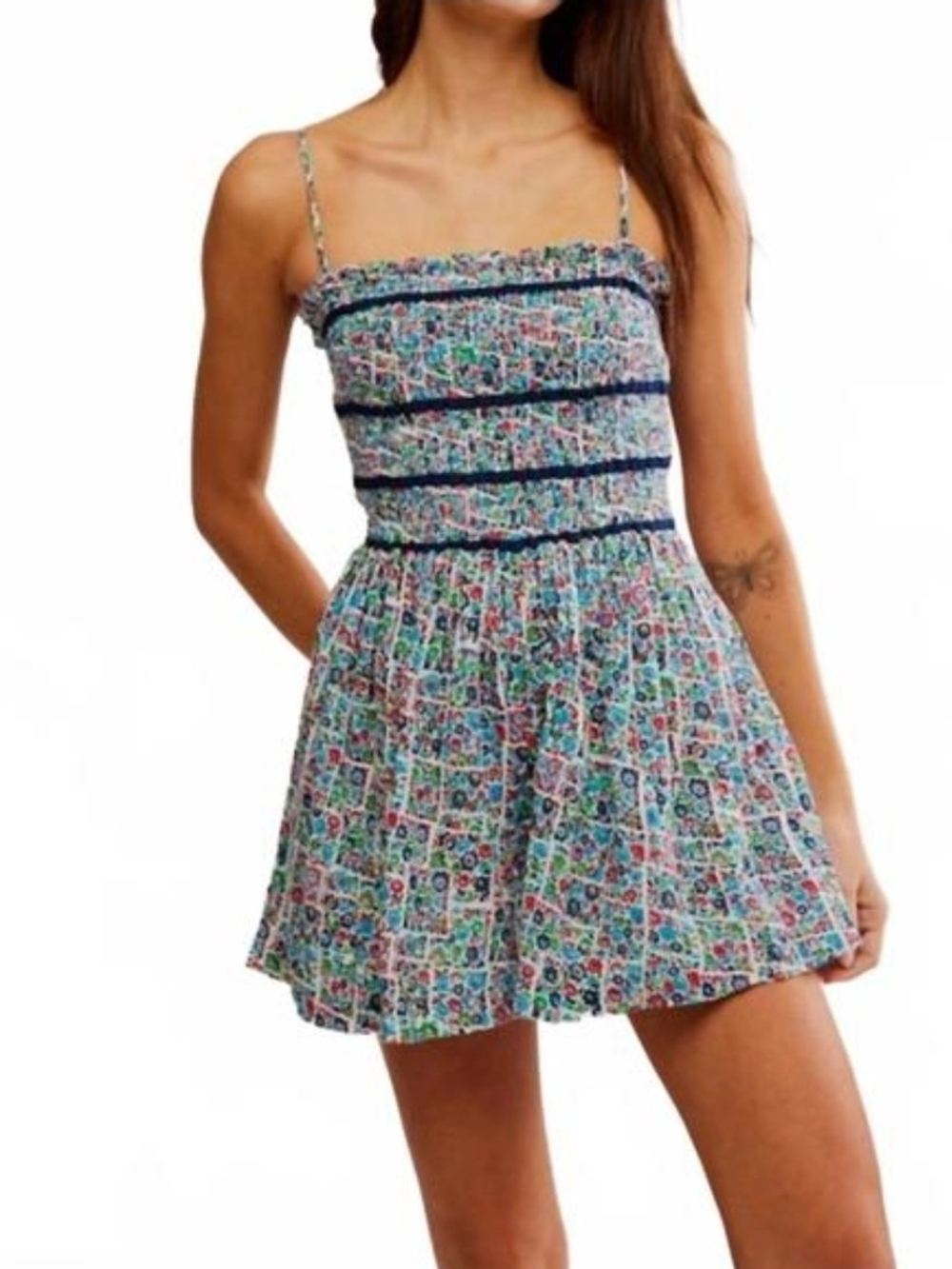 Free People Bali Checked Out Printed Romper